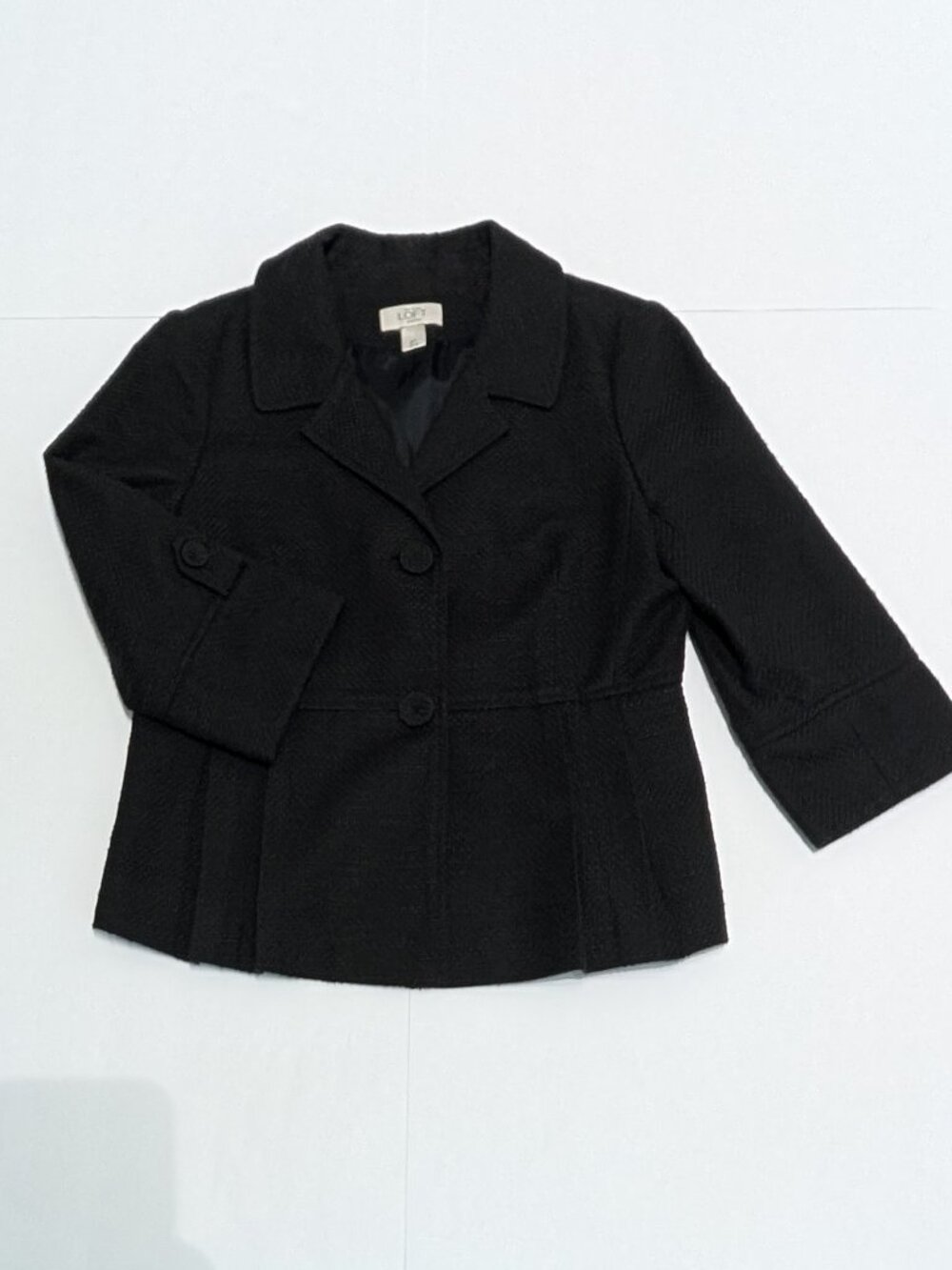 Ann Taylor Loft Women's Petite Black 3/4 Sleeve Pleated Peplum Blazer Size 8P